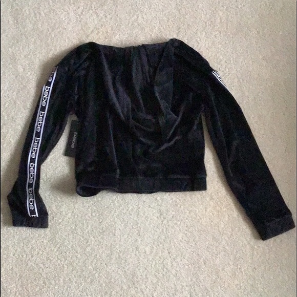 SOLD - Bebe Black Velour Hoodie - Medium - Picture 4 of 14